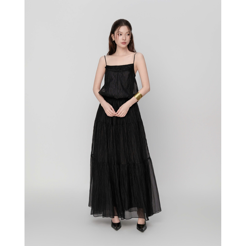 RUBIES Wendy Dress - Đầm Dài Nữ Vải Tơ Óng Dáng Tùng Xòe Xếp Tầng 2 Dây Cổ Vuông | BigBuy360 - bigbuy360.vn