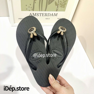  Dép kẹp tông nữ iDÉP xỏ ngón đế bệt mũi tròn đính CHARM THỎ RABBIT siêu nhẹ Dép tông đi biển DL115 