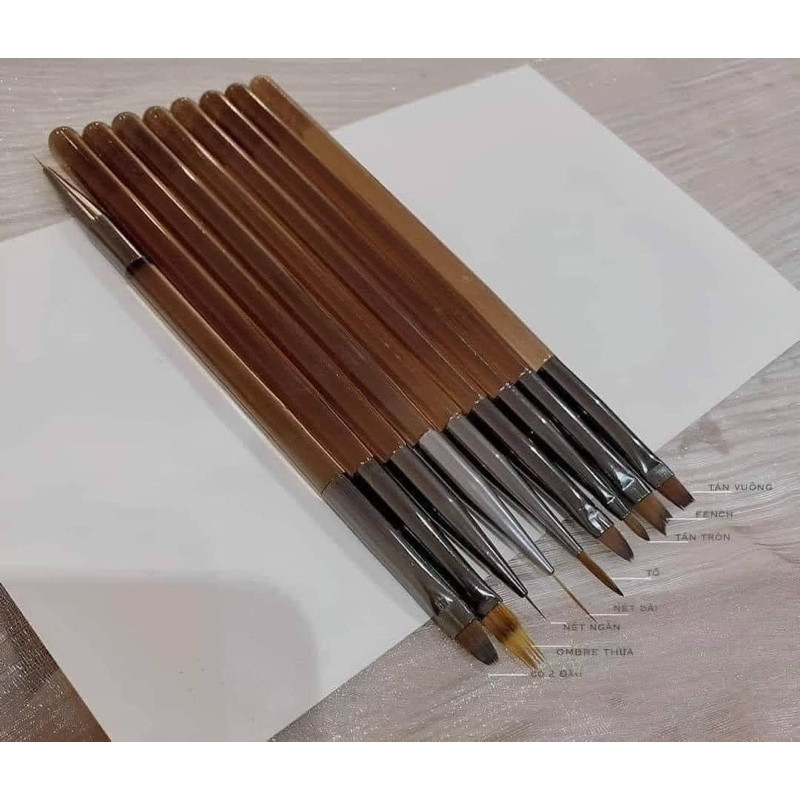 Set bộ cọ nâu 9 cây vẽ móng siêu hot - lông cọ mềm cao cấp. // Mega Nails