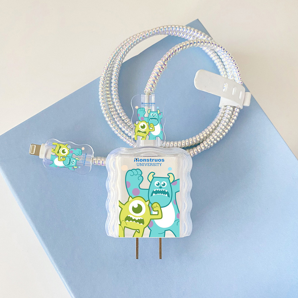 Phim hoạt hình dễ thương Little Monster Charger Protector Cover Cable Winder tương thích cho iPhone 