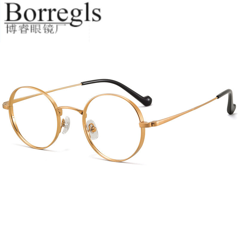 Kính mát tròn rộng vành từ titan nguyên chất, thiết kế retro Hong Kong, model 10527