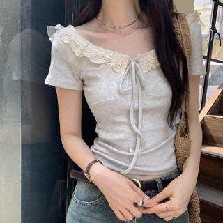 áo baby tee ôm body coquette tay top ngắn xám tiêu kiểu dáng cute hàn quốc đẹp nơ  Eleclassm áo thun local brand