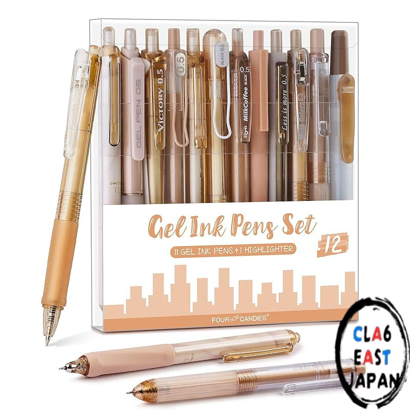 Four Candies 12 Pastel Gel Ink Ballpoint Pen Set, 11 Gel Ballpoint Pens & 1 Highlighter, Retractable