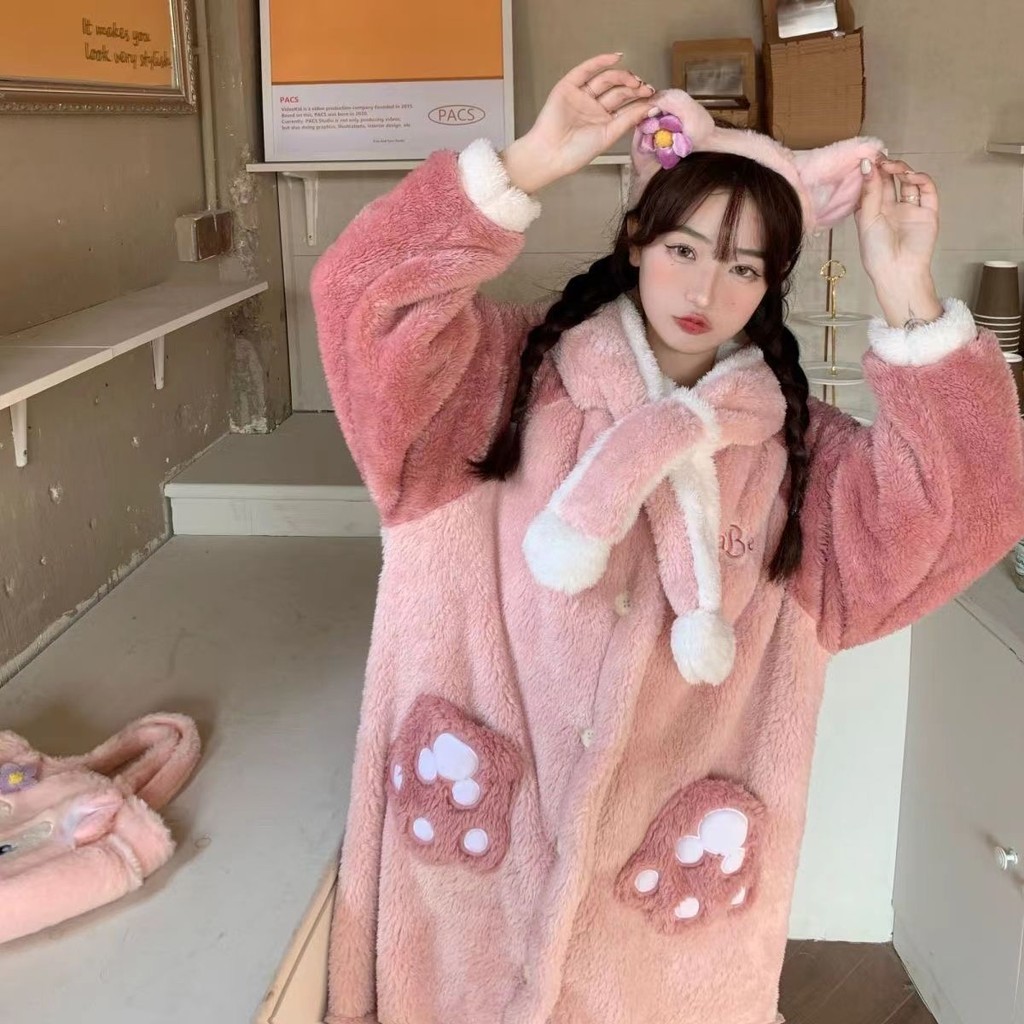 Đồ Ngủ Nhung San Hô Kulomi Áo Ngủ Nữ Lót Nhung Dày Dặn Đồ Mặc Nhà Mùa Đông Đồ Mặc Nhà Nữ Mẫu Thu Đôn