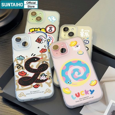 Suntaiho Hoạt Hình Thời Trang Họa Tiết Rắn May Mắn Trong Suốt Mờ Dành Cho Iphone 16 15 14 12 13 11 Pro Max IP 7 8 Plus Iphon X Xs XR Xs Max TPU Silicon Mềm Cao Cấp Chống Sốc Ốp điện thoại