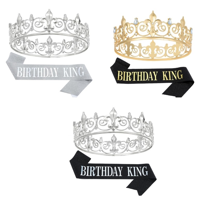 Mya Make Him Glow with Men 's Birthday King Crown and Sash Set Mũ sinh nhật