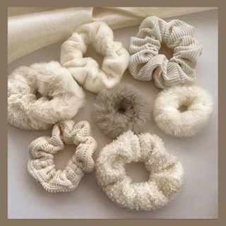Set 7 cột tóc buộc tóc scrunchies vải màu be sữa mềm mại phong cách tiểu thư thanh lịch đáng yêu cho bạn gái Dumi Shop