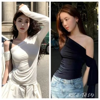 RIHC-THEY Áo Thun Dài Tay Của Phụ Nữ Xuân Thu Thời Trang Mới Sexy Out Shoulder Top