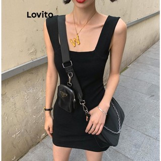 Đầm Lovito hở vai màu trơn phong cách thường ngày cho nữ LNE57239