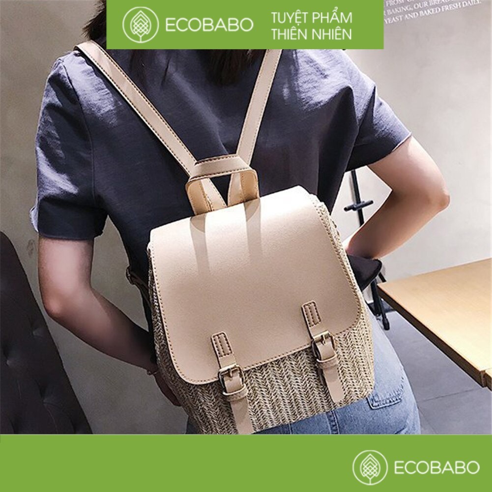 Balo cói phối da Retro cực độc dễ phối đồ | Ecobabo