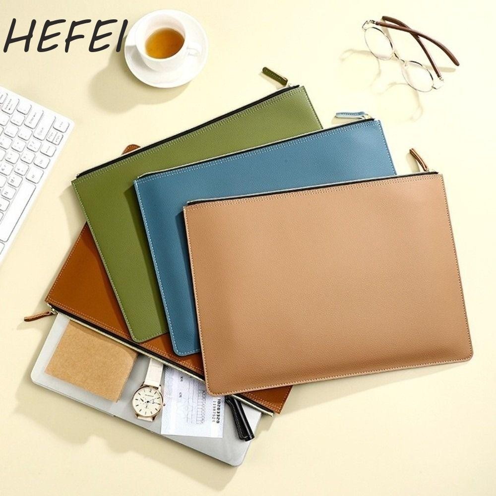 Túi đựng tài liệu HEFEI, Túi đựng hồ sơ A4 bằng da PU dung tích lớn, Túi dây kéo cao cấp chống thấm nước thời trang Cặp đôi kinh doanh Đồ dùng văn phòng trường học