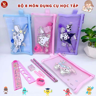Hộp đựng bút chì hoạt hình 7 món Mymelody Kuromi túi đựng bút chì lưới sáng tạo dễ thương làm quà tặng cho trẻ mẫu giáo