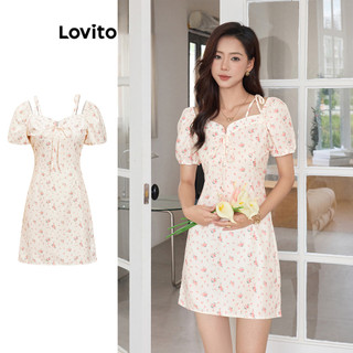 Đầm Lovito có dây buộc họa tiết hoa nhí phong cách thường ngày cho nữ LNE56302