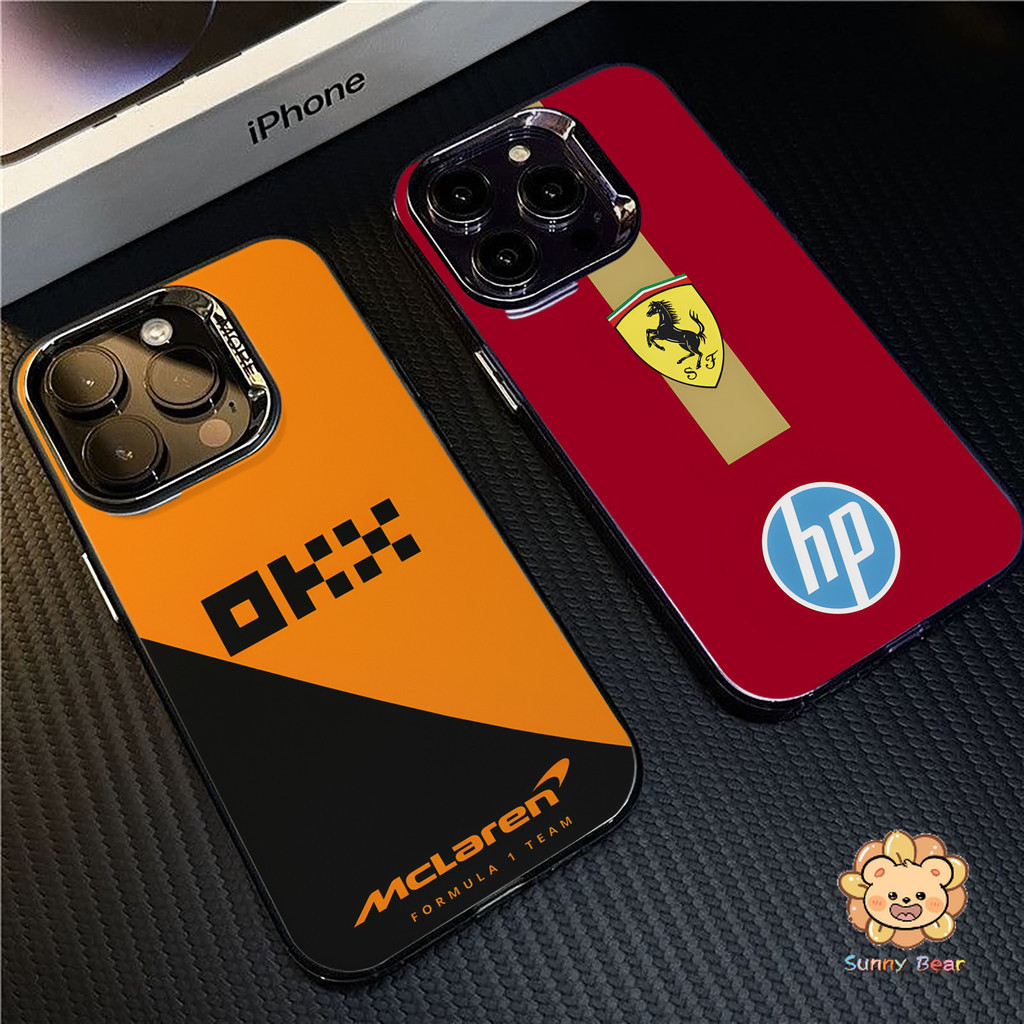 Ốp iPhone 16 Pro Max Logo Đội F1 thoại bảo vệ ống kính mạ điện mờ màu trơn đơn giản Tương thích cho 