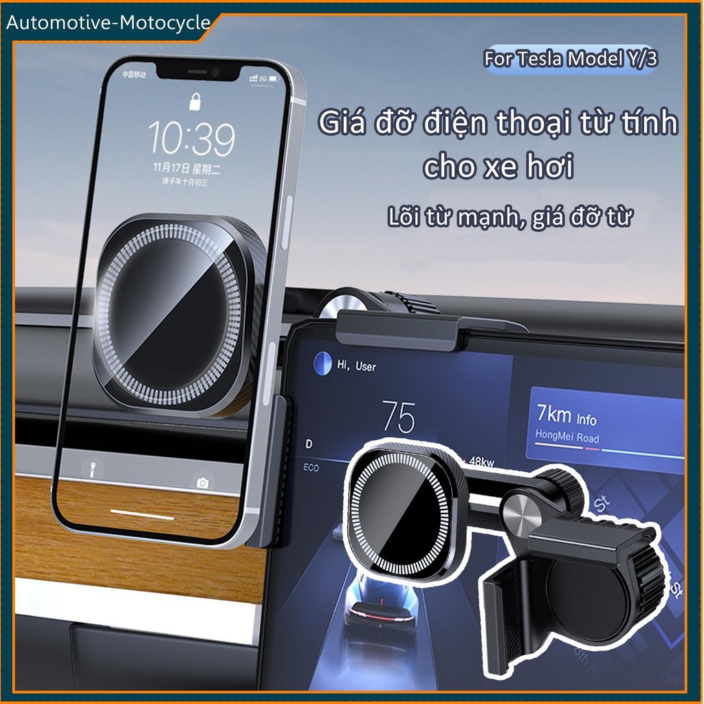  Dành Cho Xe Tesla Model 3   Y Gắn Điện Thoại Từ Tính Xoay 360 Độ Tự Động Màn Hình Đứng Từ Tính Mạnh Điện Thoại Xe Ô Tô robpvn 