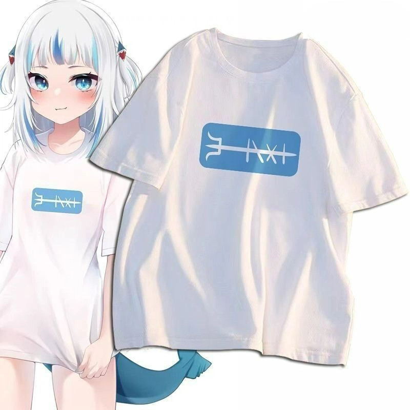Gawr Gura Youtuber DOUJIN Cosplay Người Hâm Mộ Gọi Áo Thun Trang Phục Cá Mập Unisex Nữ Nam Top Hallo