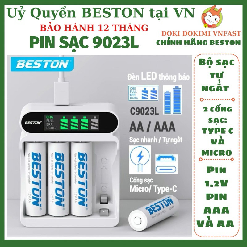 Chính hãng Beston: Pin 1.2V và sạc BESTON 1.2V C9023L LCD sạc - BH 12 tháng