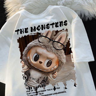 (30-130kg) M-8XL áo phông Nữ big size Áo Thun Tay Ngắn Phim hoạt hình Hàn Quốc labubu in hình Phong Cách Harajuku Dành Cho Nam Nữ