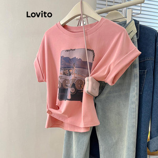 Áo thun Lovito có họa tiết màu trơn phong cách thường ngày cho nữ LNE59473