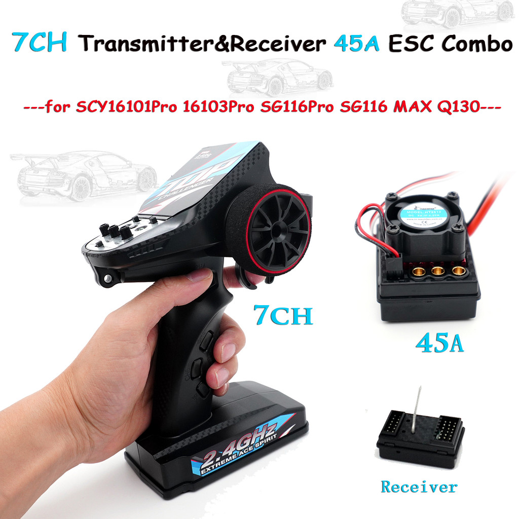 RC 7CH 2.4GHz Bộ phát & thu 45A ESC Combo Bộ pin Lipo 3S cho xe RC SCY16101Pro 16103Pro SG116Pro SG1