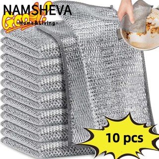 NAMSHEVA 10 chiếc Rag rửa chén bằng dây, Sản phẩm làm sạch Vải làm sạch dây thép hai mặt, Khăn lau dây bạc chống dính ướt và khô bền bỉ Nhà bếp