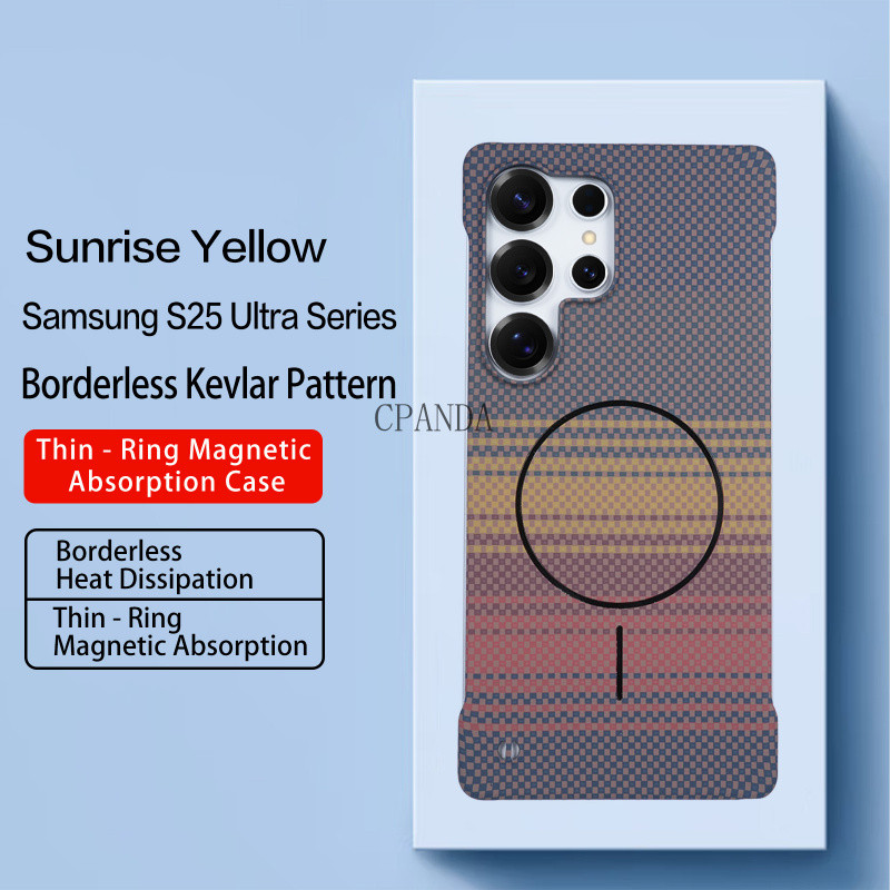Ốp điện thoại PC lưng cứng họa tiết Kevlar siêu mỏng từ tính thích hợp cho Samsung Galaxy S25 Ultra 