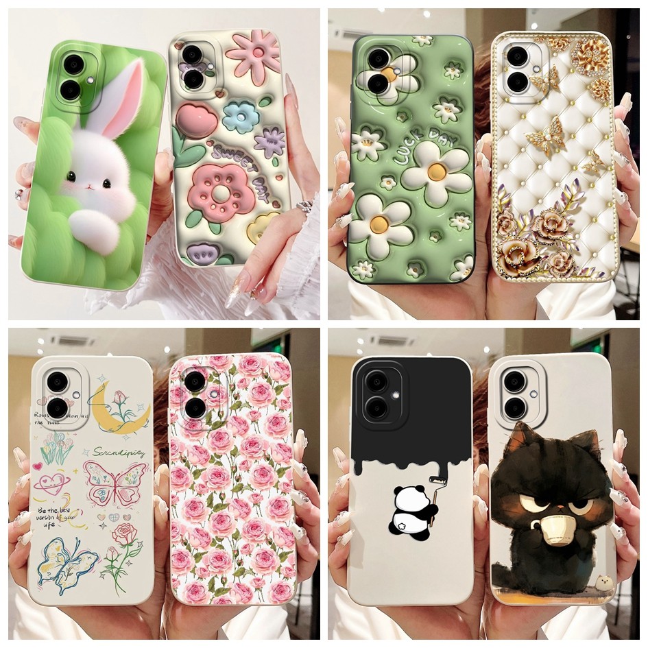 Dành Cho Samsung Galaxy A06 Ốp Lưng Hoa Phổ Biến Ống Kính Silicon Lỏng Bảo Vệ Ốp Lưng Điện Thoại Sam