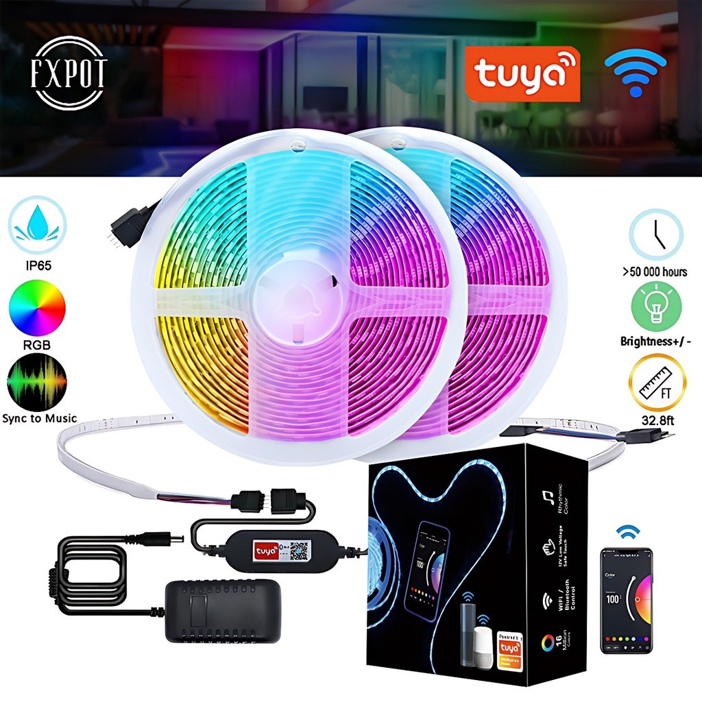 Dây Đèn Led Nháy Theo Nhạc Kết Nối Wifi / Bluetooth TUYA 16 Triệu Màu, Điều Khiển Qua APP + Remote R
