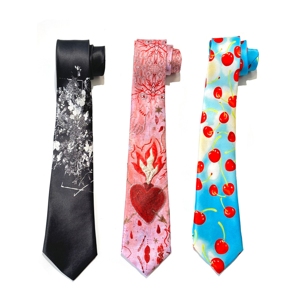 Unisex Niche Design y2k Blue Cherry Pink Heart Arrow Tie Unisex