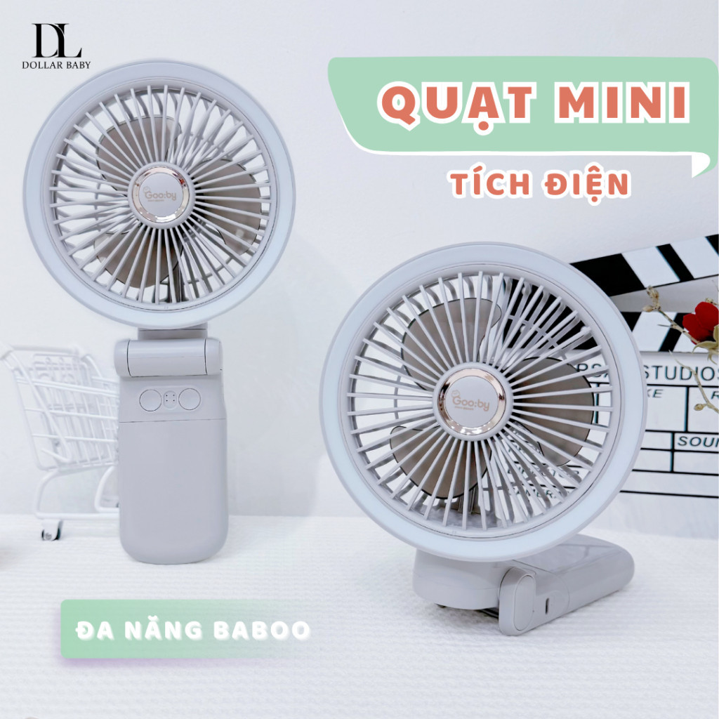 Quạt Mini Gooby Baboo - Tích Điện, Kẹp Xe Đẩy, Tích Hợp Đèn Ngủ - Chính Hãng