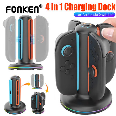 Bộ sạc bộ điều khiển từ tính Fonken Trạm sạc từ tính 4 trong 1 cho phụ kiện Nintendo Switch2 Joy-Con