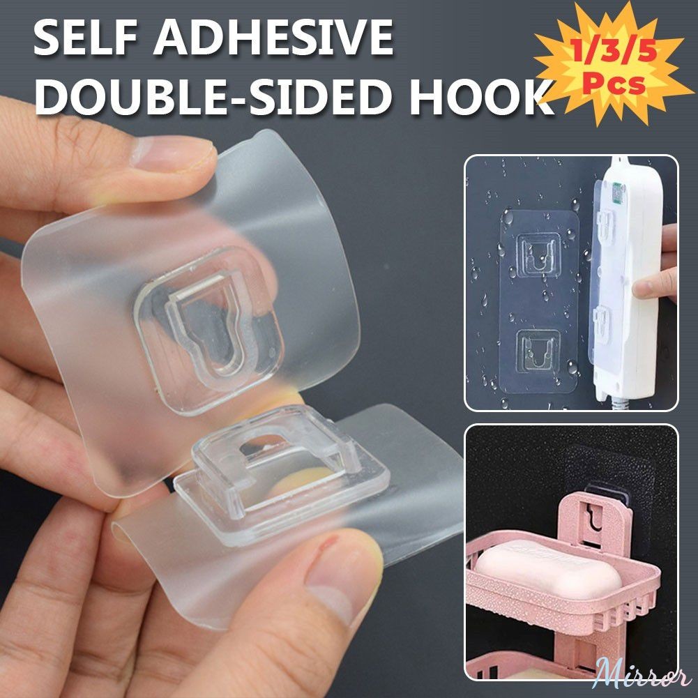 ♕ 5pcs Self Adhesive Wall Hooks Transparent Double-sided Hook For Kitchen Bathroom Storage Hanger Pl
