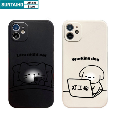 Suntaiho Ngộ nghĩnh Vỏ Làm Việc Chó Mèo Cặp Đôi Họa Tiết Ốp Điện Thoại Cho Iphone 16 15 14 13 12 11 Pro Max IP 7 8 Plus Iphon X Xs XR Xs Max Silicon Mềm Cao Cấp Chống Sốc Ốp Lưng