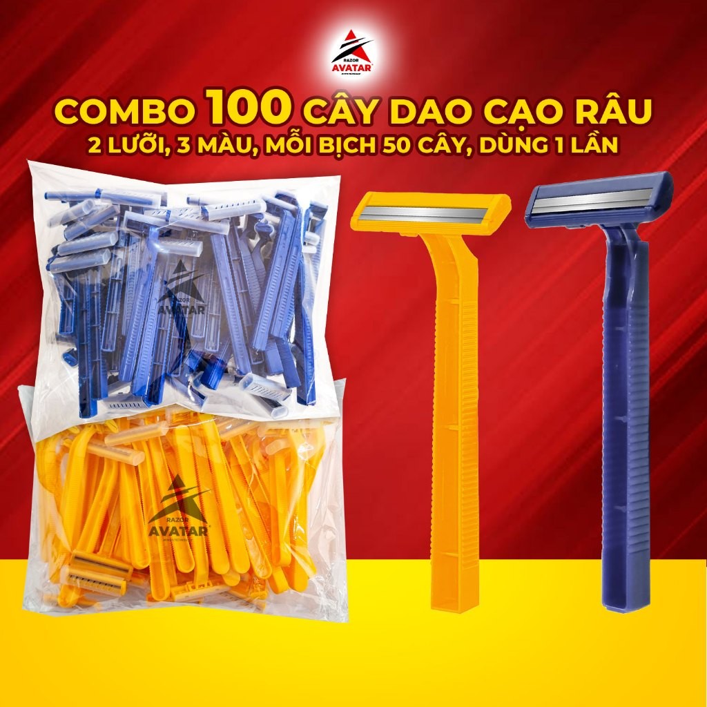 Combo 100 cây dao cạo râu Avatar, 2 lưỡi, dao cạo râu dùng 1 lần, chuyên khách sạn