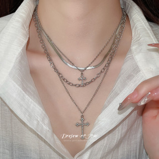 Mặt dây chuyền chéo đính kim cương DREJEW, vòng cổ nhiều lớp, dây chuyền xương đòn, phụ kiện hợp thời trang cá nhân bán buôn
