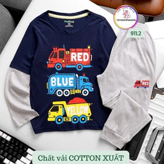 11 đến 40kg Bộ dài tay bé trai size đại hoạt hình xe khủng long thun cotton mềm mát 9T