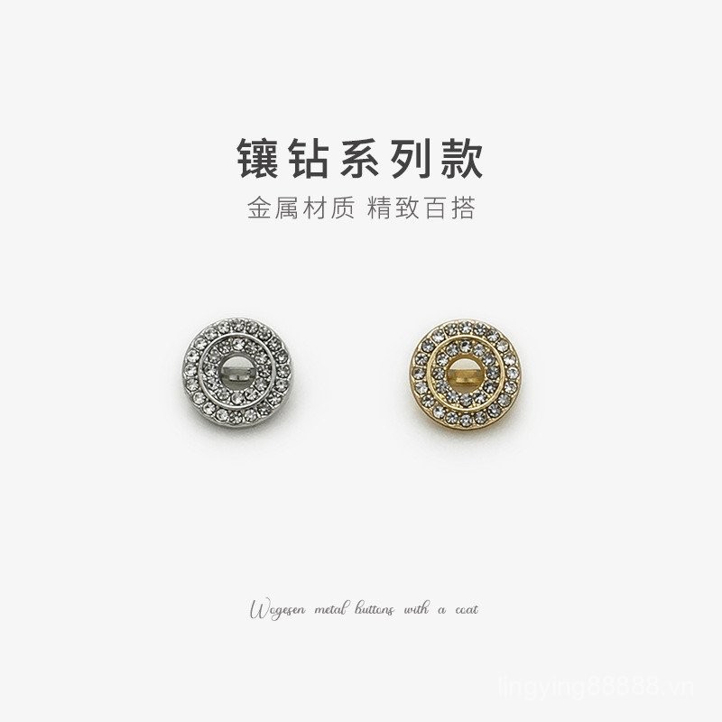 ZZAQ [1 Item] Nút tròn rỗng kim cương vàng sang trọng Áo sơ mi nữ Cardigan Dress All-Match Crystal J