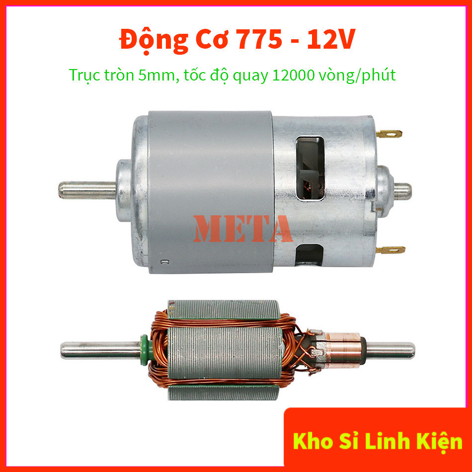Động cơ motor 775, động cơ 775, Động cơ DC RS775 12V trục đơn tròn 5mm hàng Zin 100%