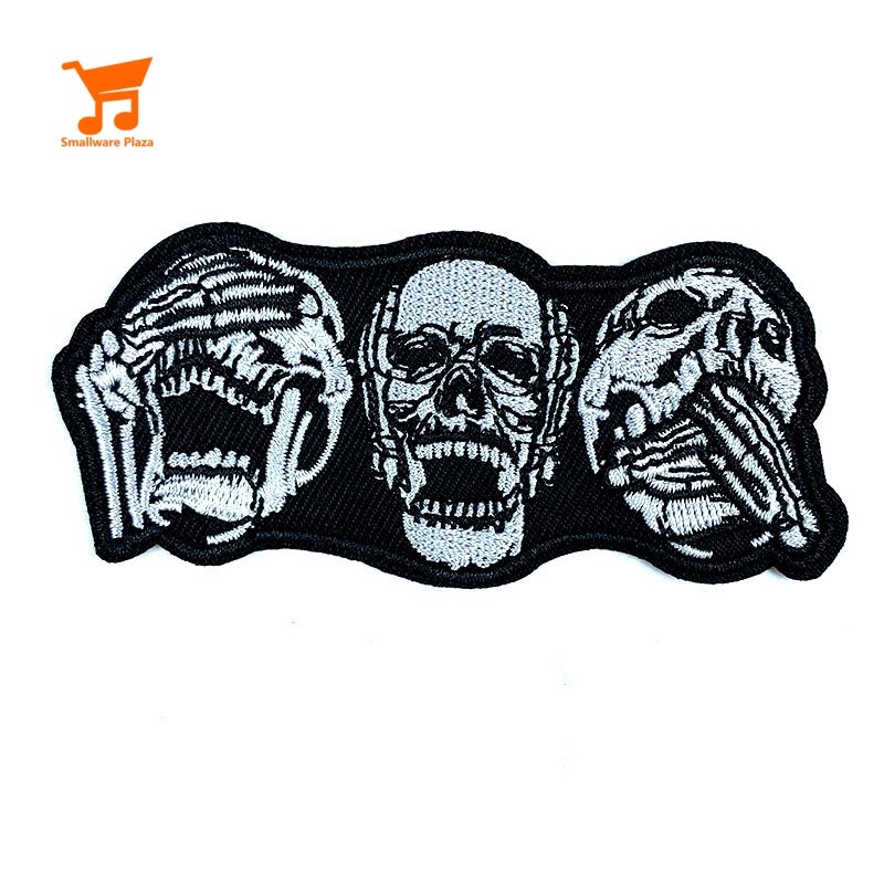 Skull See No Evil Hear No Evil Speak No Evil Patch Iron-On Thêu Biker Patch Applique