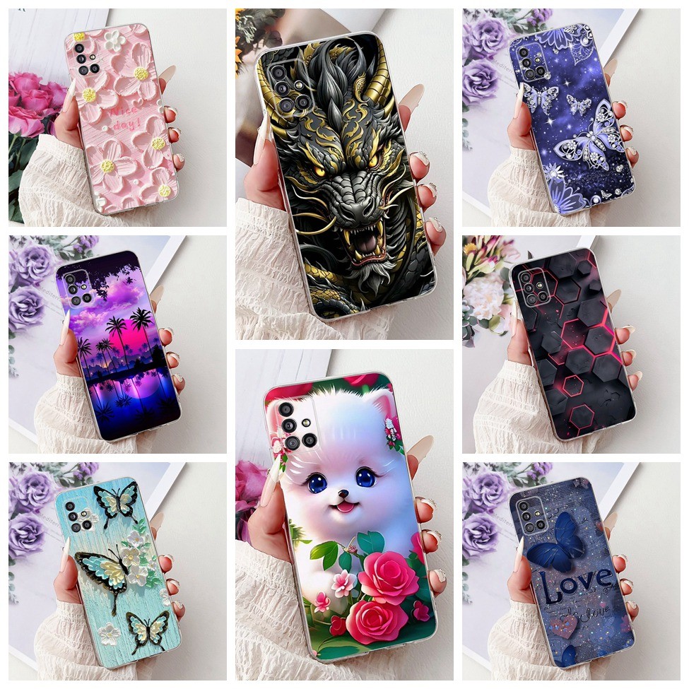 Ốp Lưng Cho Samsung A51 5G A516N Trong Suốt Thẩm Mỹ Thời Trang Bướm Hoa Hoạt Hình Dễ Thương Mèo Mát 