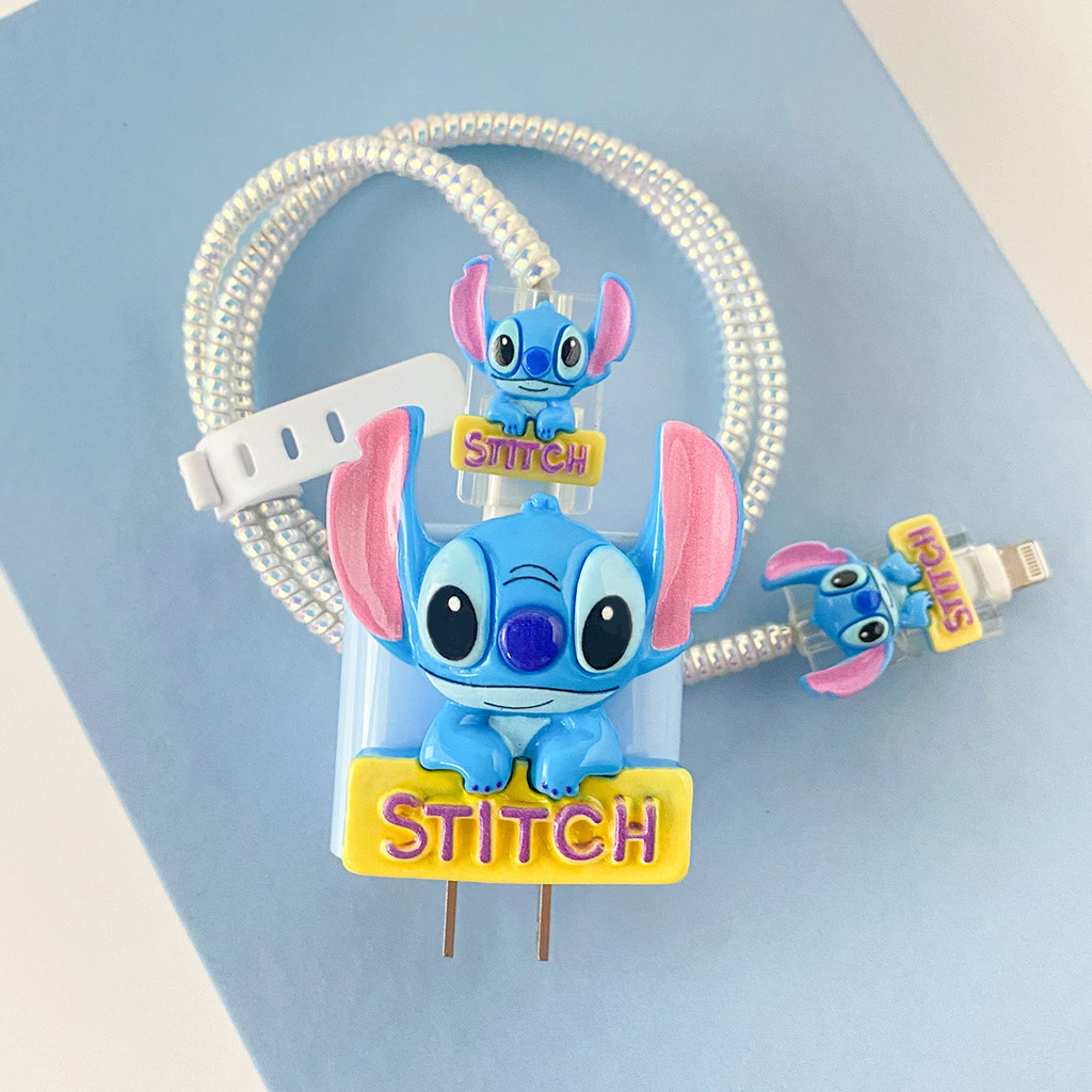 Phim hoạt hình dễ thương Stitch Charger Protector Cover Cable Winder tương thích cho iPhone 18w 20w