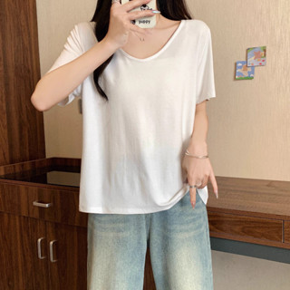 Ao cổ v Áo phông thun ngắn tay form rộng bigsize nữ Áo Thun Nữ Phong Cách Mới Mùa Hè Màu Trơn Phù Hợp Với Áo Thường Ngày