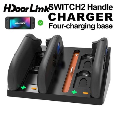 Trạm sạc bộ điều khiển HdoorLink cho Switch 2 Joycon với 4 khe cắm thẻ trò chơi Trạm sạc