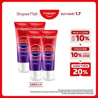 Bộ 4 Kem Đánh Răng Colgate trắng răng Optic White Purple 100g công nghệ sắc tím, trung hòa ố vàng tức thì