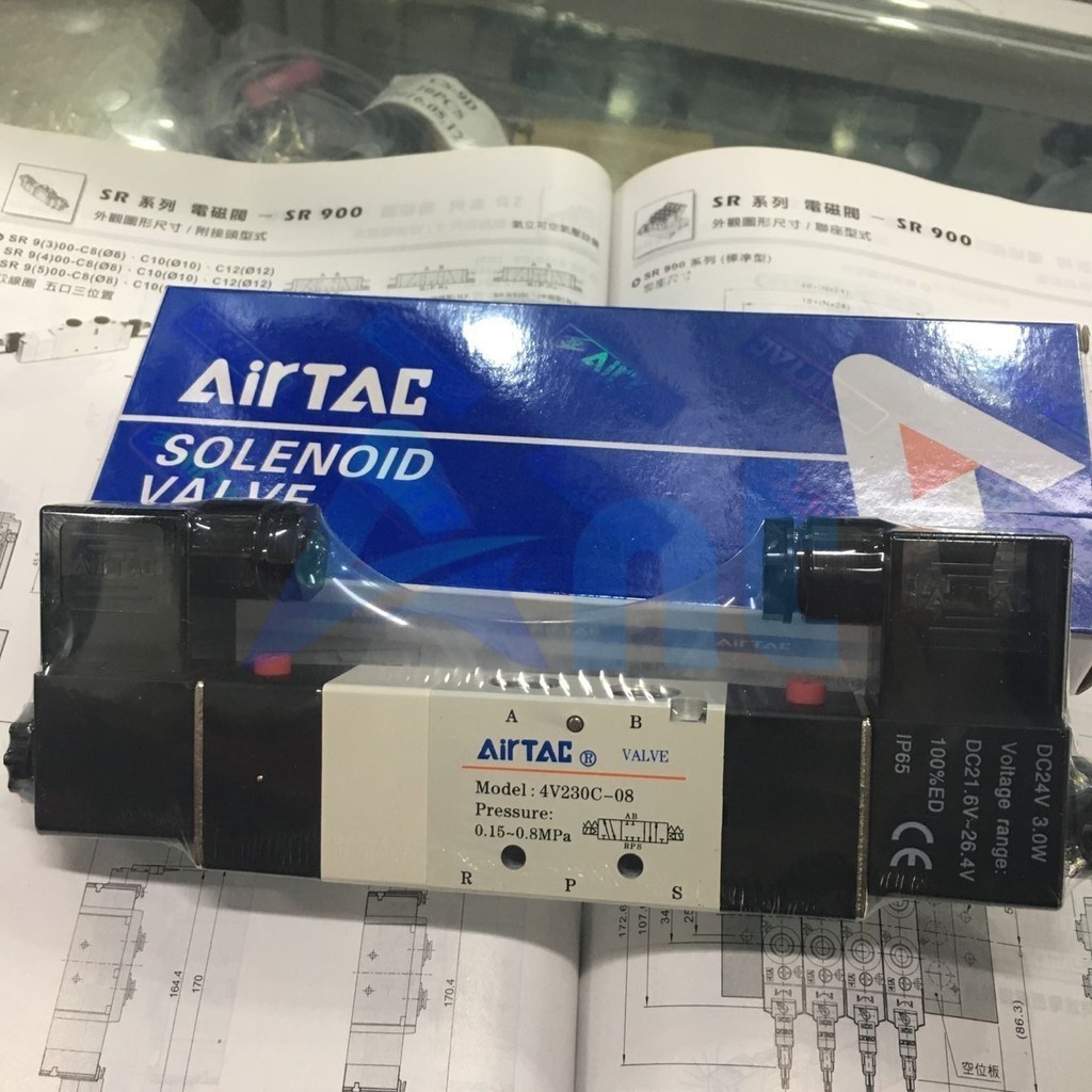 Van Điện Từ Bịt Kín Giữa Ba Chiều 5 Chiều Chính Hãng Airtac 4v230c-06/08dc24v