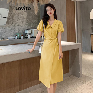 Đầm Lovito xếp ly màu trơn phong cách thanh lịch cho nữ LNE56143