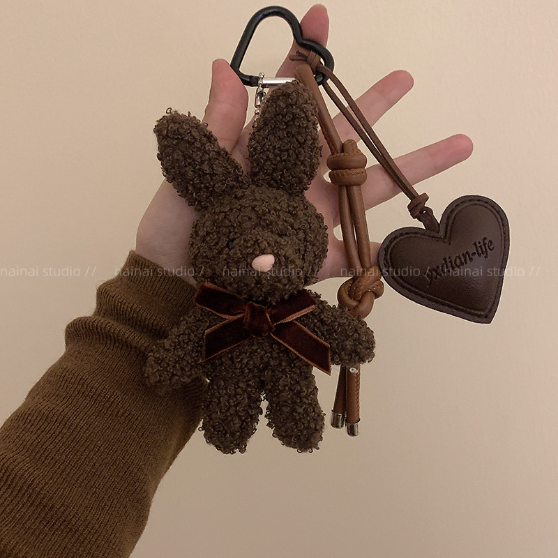 Mặt dây chuyền thỏ sang trọng ~ Túi tình yêu bằng da Mặt dây chuyền mu Phong cách Hoạt hình Búp bê Quà tặng móc khóa dễ thương