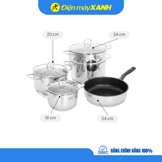 Bộ nồi chảo inox 5 đáy nắp kính Green Cook GCS241-T1