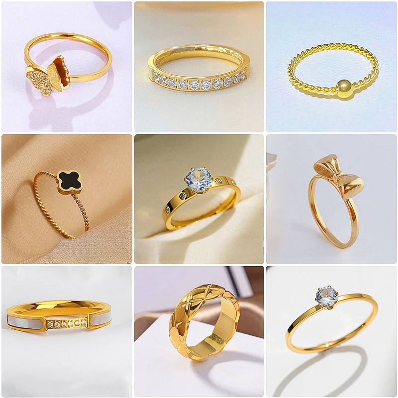 Đơn Giản Phong Cách Tinh Tế Thép Titan Nhẫn Kim Cương Nữ Bướm Tình Yêu Đuôi Nhẫn Phong Cách Mới Thời Trang Lãng Mạn Phải Có Trang Sức