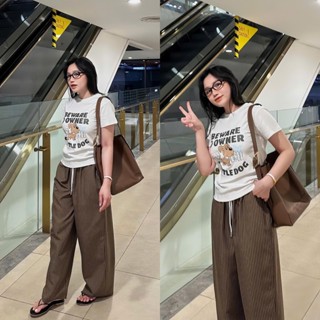 Set Bộ Nữ Áo Thun Cotton Tici Mix Quần Dáng Suông Kẻ Sọc NÂU Cực Dễ Phối Đồ THời Trang Top Bigsize (45-80KG)